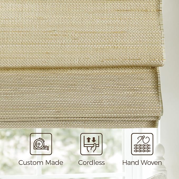 TWOPAGES Natural Woven No Drill Roman Shades, Custom Cordless Light Filtering - Image 4