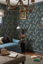 Simon&Siff Vintage Peel and Stick Wallpaper Blue Floral Wallpaper Wildflowers - Image 3