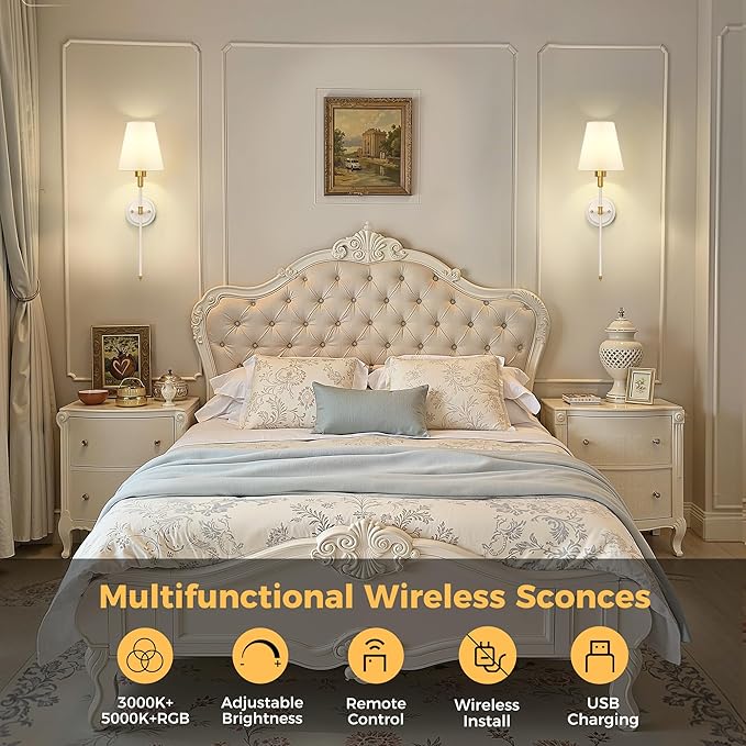 DORESshop Battery Operated Wall Sconce Set of 2, Wireless Wall Light Easy to - Image 3