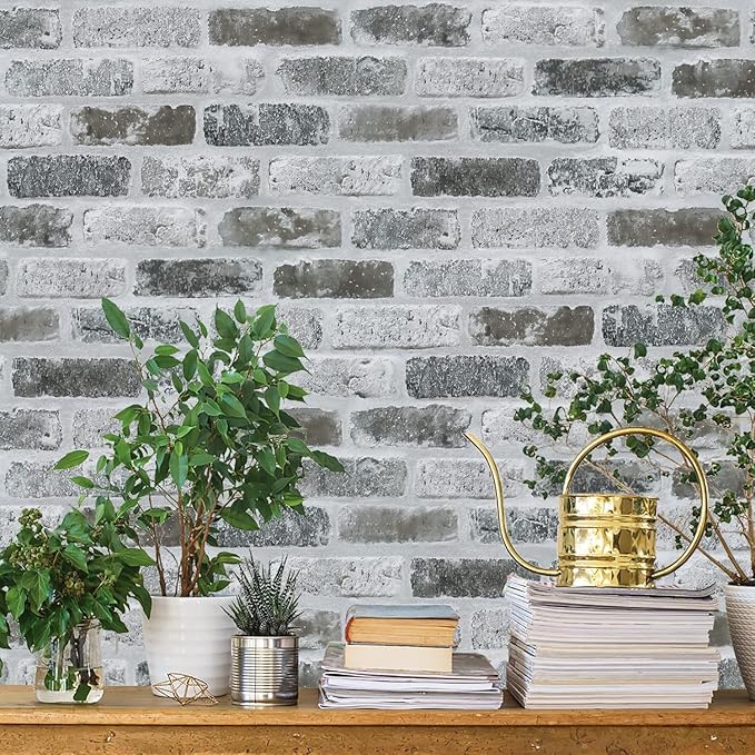 Guvana 17.3"×590" Brick Peel and Stick Wallpaper Grey Brick Contact Paper Self by Guvana