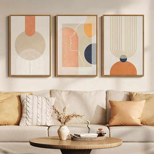 3 Piece Framed Abstract Boho Canvas Wall Art - Image 2