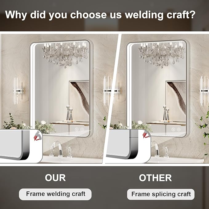 40x30 Inch LED Mirror for Bathroom, Brushed Sliver Metal Frame Lighted Vanity - Image 6