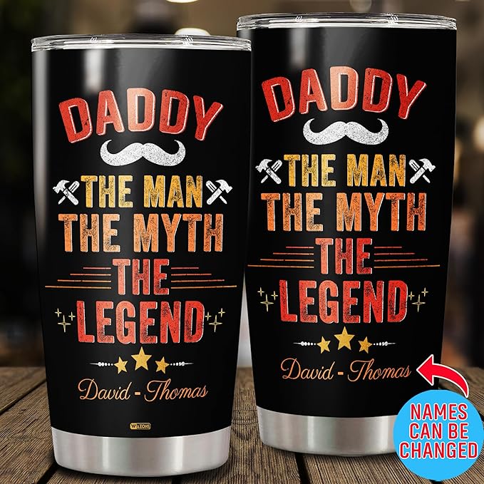 WAZONE Personalized Dad Tumbler With Lids Custom Name Inspiring Quote Unique Presents Christmas Birthday Gift For Dads Daddy Man Grandpa Insulated Cup Stainless Steel Travel Mug 20oz 30oz