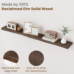 FLYJOE Floating Shelves for Wall Decor, Rustic Solid Elm Wood Live Edge - Image 3