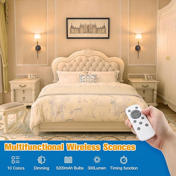 NIORSUN Battery Operated Wall Sconce Set of 2, 9 Colors Wireless Wall Lamps - Image 2
