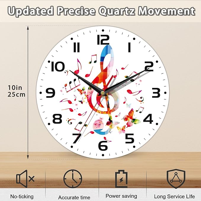 Clock for Living Room, Colorful Music Notes Wall Clock, Contemporary Home Decor - Image 2