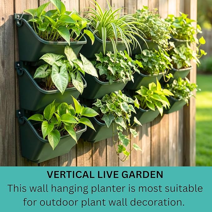 LaLaGreen Vertical Garden Planter – 24 Pack 13 Inch Dark Green Hanging Pots - Image 8