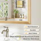 48x30 Inch Bathroom Mirror for Wall, Anti-Rust Oak Wood Grain Metal Framed - Image 4