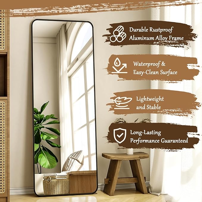 XRAMFY 56"x21" Floor Full Length Mirror Standing Full Body Rounded Corner - Image 5