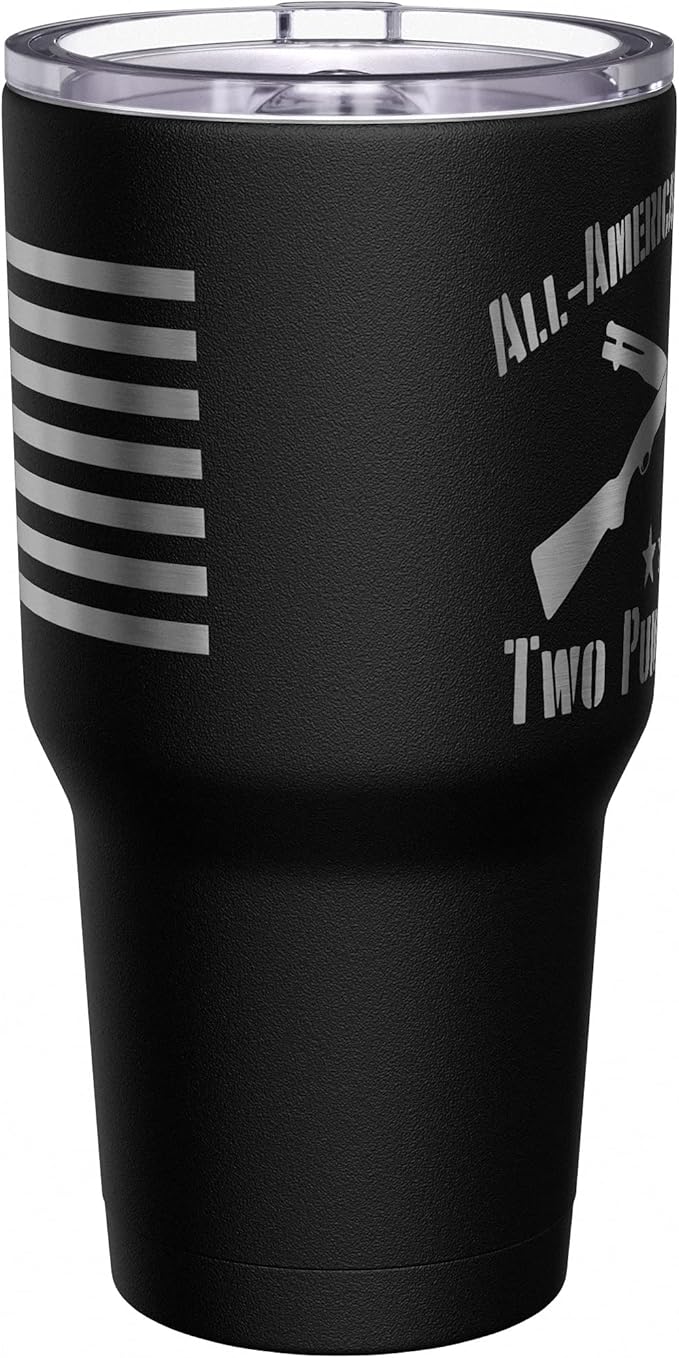 We The People Holsters - Two Pump Champ - Coffee Tumbler - American Flag Coffee Travel Mug - Engraved Tumbler - Double Insulated Tumbler - 30 oz