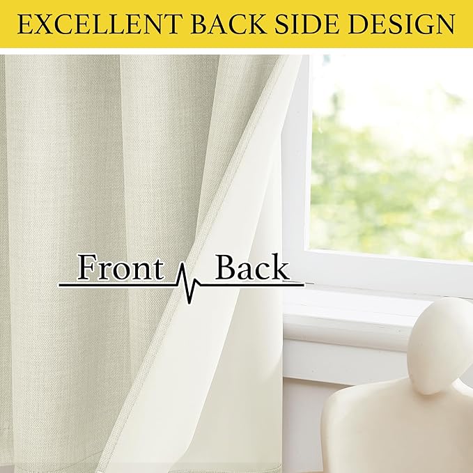 NICETOWN Natural Faux Linen Blackout Curtain Panels 24 inch Long, Thermal - Image 5