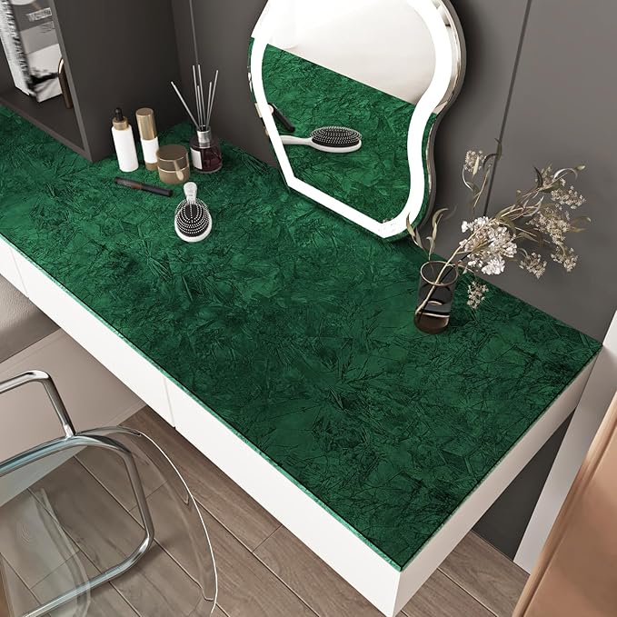 Wallercity Green Floral Leaves Felt Fabric Wallpaper Peel and Stick Soft Velvet - Image 2
