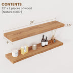 Floating Shelves for Wall Decor, Rustic Solid Elm Wood Live Edge Floating - Image 2
