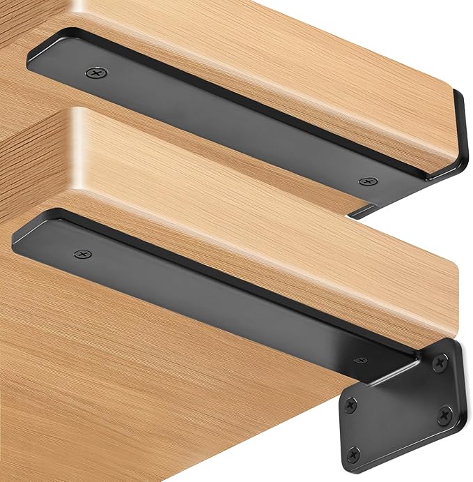 16 Pack - 8 inch Black Hidden L Shelf Bracket Iron Floating Shelf Brackets - Image 3