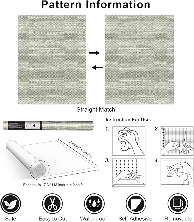 Simon&Siff Textured Grasscloth Peel and Stick Wallpaper 17.7"x118" Neutral Faux - Image 8