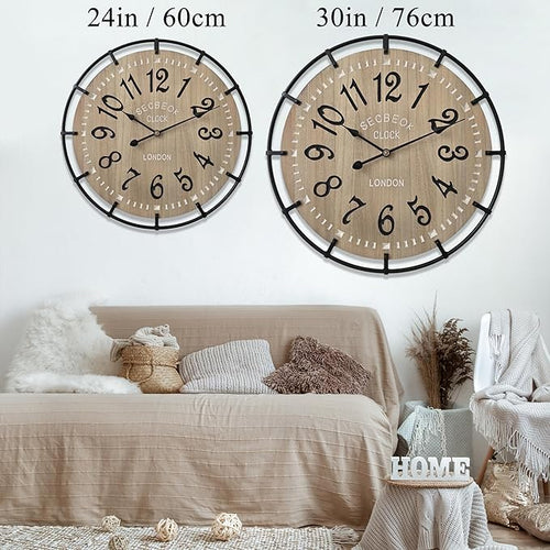 30 Inch Oversized Farmhouse Wall Clock, Metal Rustic Wood - Image 2