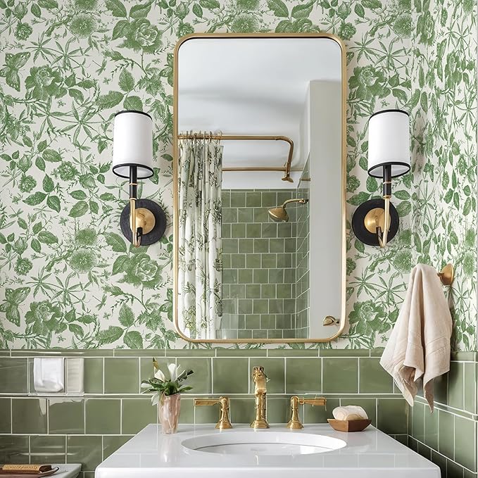 JiffDiff Floral Vintage Wallpaper Peel and Stick，Green Rose Wallpaper Removable - Image 5