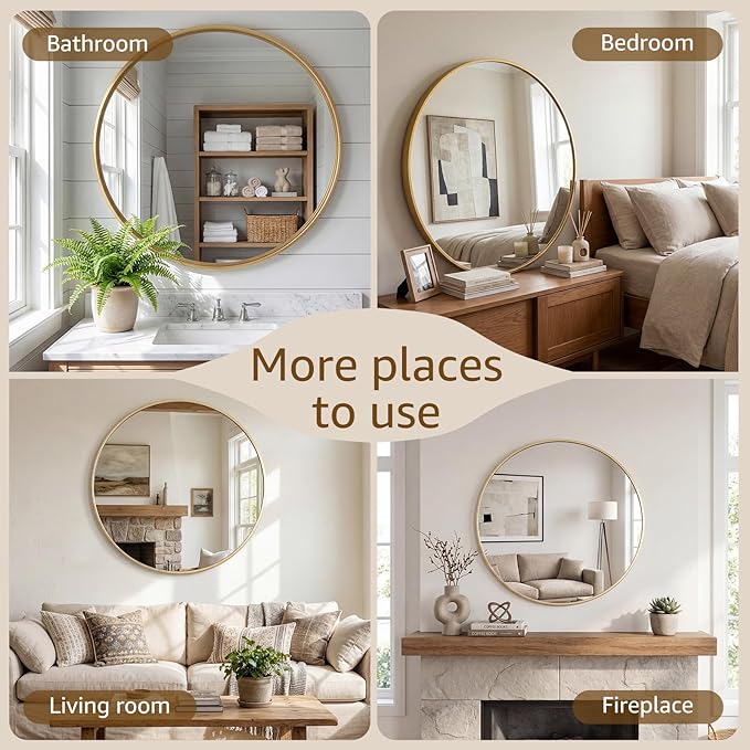 DUMOS 36 Inch Round Wall Mirror, Bathroom Mirror - Image 6