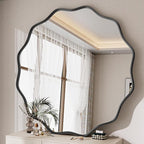 Wavy Round Mirror, 42 Inch Large Metal Frame Circle Mirror, Wall Mounted - Image 2