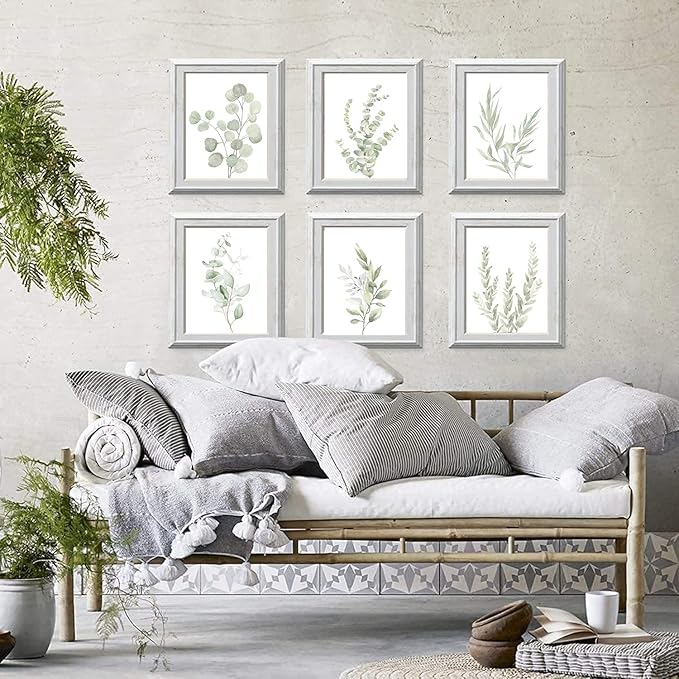 Botanical Plant Wall Art Boho Decor Prints Light Green Eucalyptus Leaf Picture - Image 2