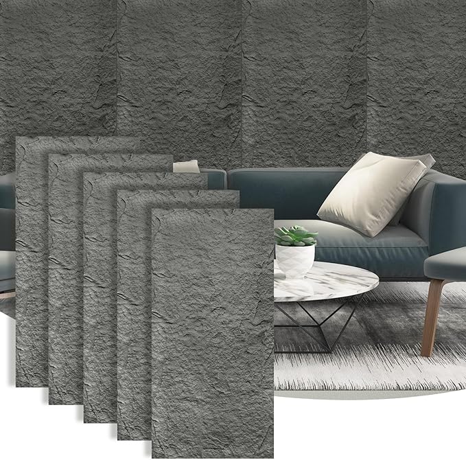 5-Pack 3D Faux Stone Wall Panels, PU Cement-Texture Wainscoting Panels by Unknown