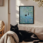 Fantasy Artists Monet Water Lilies Cat Wall Art, Framed Vintage Canvas Art Wall - Image 5