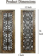 Floral Hand Carved Wooden Wall Panels Set of 2, Rustic Brown Decorative Wall Art - Image 10