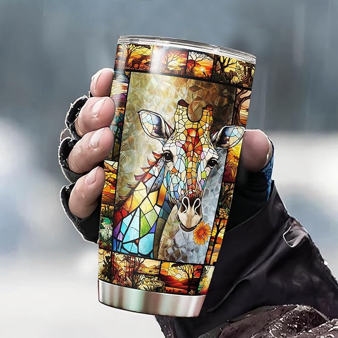 WAZONE Personalized Giraffe Tumbler 20oz 30oz Custom Name Drawing Printed with Lid Travel Mug Stainless Steel Vacuum Insulated Cup Animal Themed Gifts for Woman Mother Friends Giraffes Lover