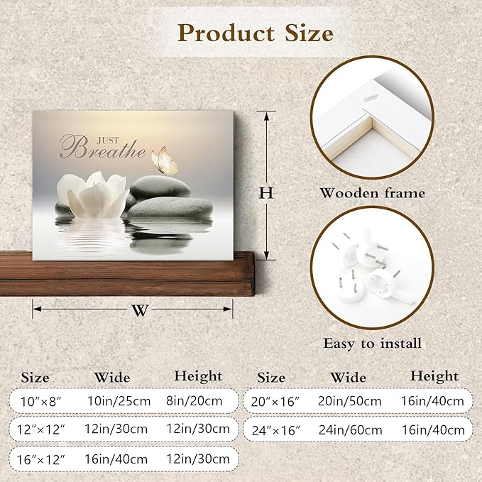 EOBTAIN Zen Flower Canvas Wall Art Bathroom Butterfly and Water Lily Stone - Image 6