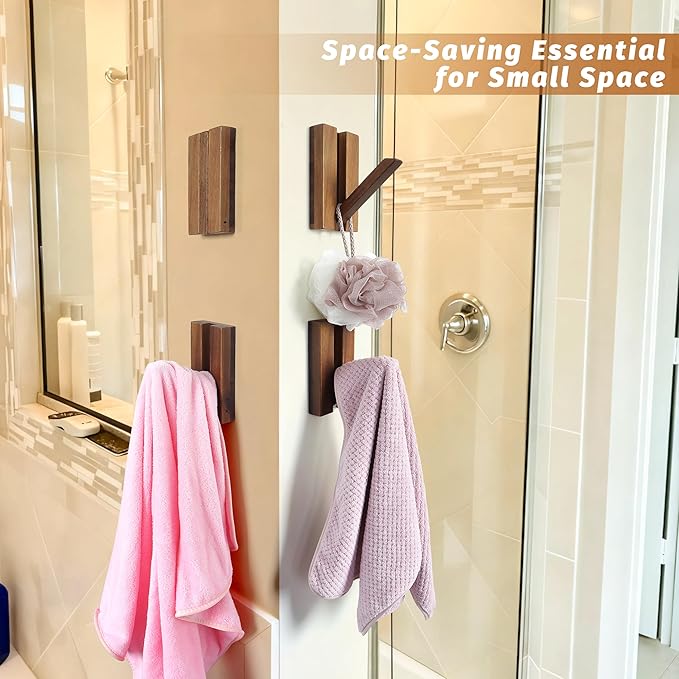 Foldable Wall Hooks 4Pack: Rustic Wooden Coat Hooks Mounted - Image 6