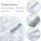 Ismoon Vintage Floral Peel and Stick Wallpaper White and Blue Wallpapaer - Image 2