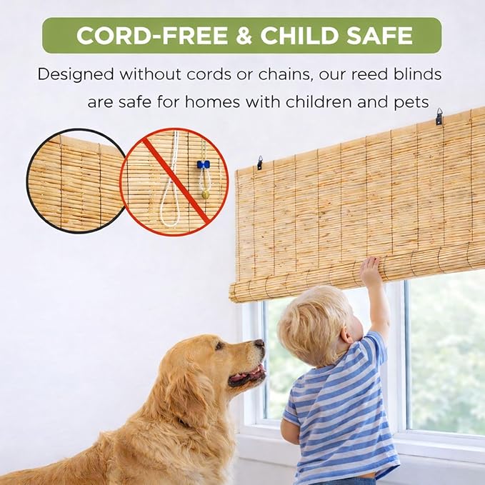 Backyard X-Scapes 20-BLC4 Light-Filtering Cord-Free Bamboo Reed Roll-Up Blind - Image 4