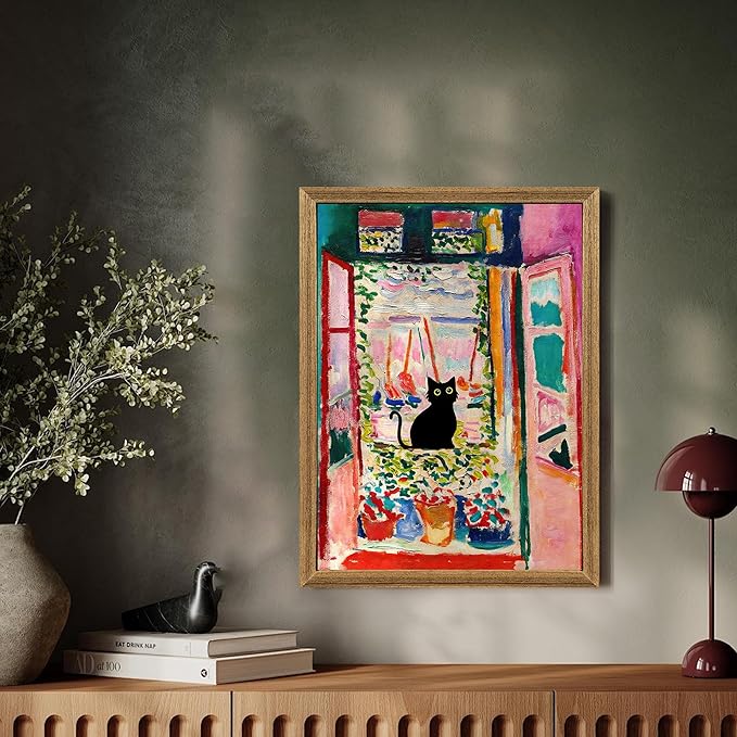 Fantasy Artists Henri Matisse Cat Wall Art, Framed Open Window Black Cat Canvas - Image 4