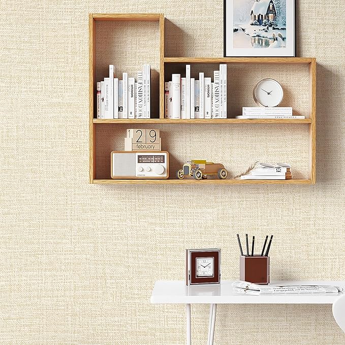 Beige Grasscloth Peel and Stick Wallpaper 17.3"x120" Faux Linen Textured - Image 4