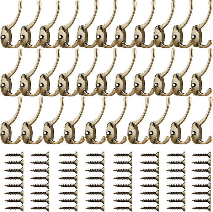 IBosins 32 Pack Antique Brass Coat Hooks Wall Mounted - Image 2