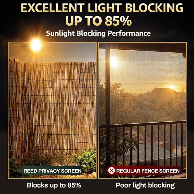 Barydat 1 Pcs 5 x 25 ft Reed Fence Roll, 85% Shade Bamboo Privacy Screen - Image 3