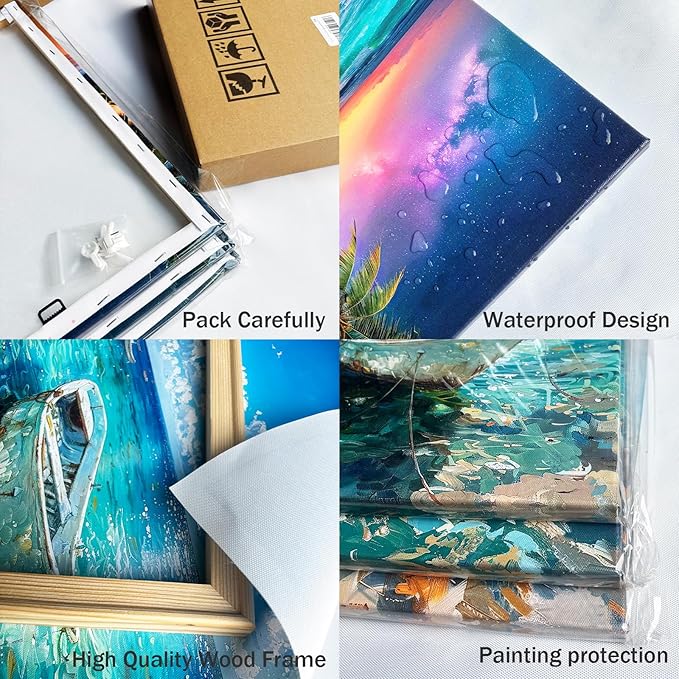 weiyiart Blue Ocean Canvas Wall Art Coastal Starfish Painting Prints Beach - Image 4
