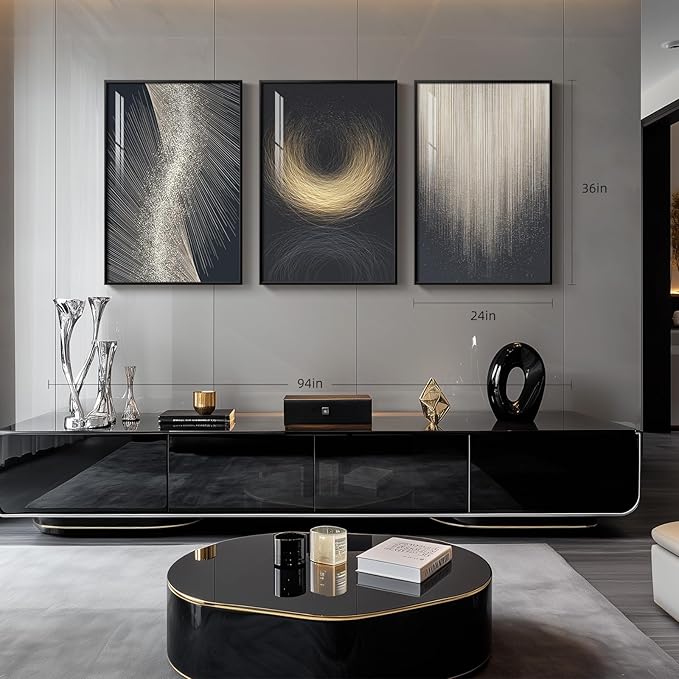 Large Framed Black and Gold Modern Luxury Abstract Wall Art - Image 3