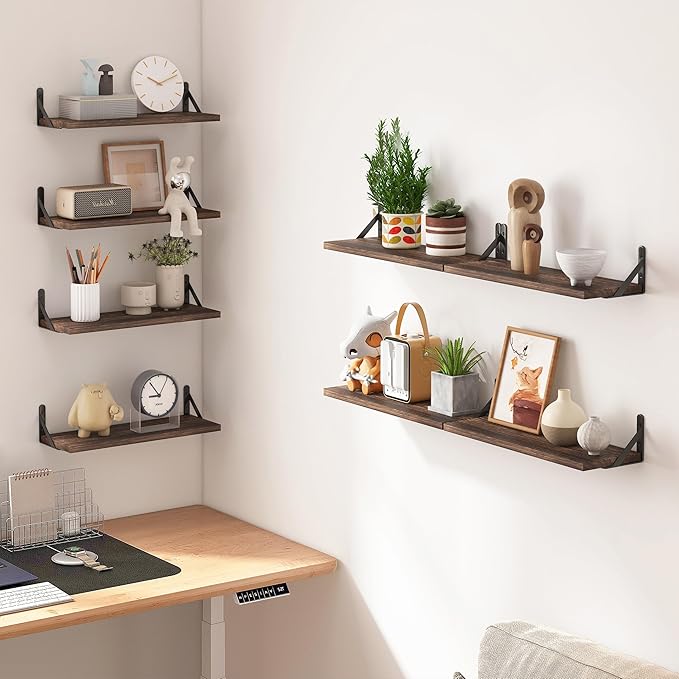 Fixwal Floating Shelves, Width 4.7in Rustic Wood Wall Shelves Set of 8 - Image 2