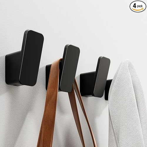 4-Pack Matte Black Towel Hook for Bathroom, Robe Coat Hook, Heavy Duty Wall by RIVAMBER