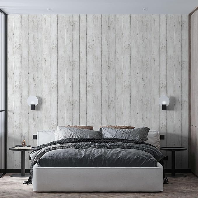 White Grey Wood Paper 17.71 in X 205 in Self-Adhesive Removable Peel and Stick - Image 3