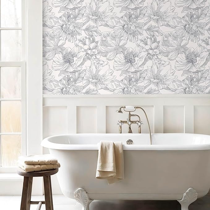 Ismoon Vintage Floral Wallpaper Peel and Stick Boho Beige and Gray Contact - Image 3