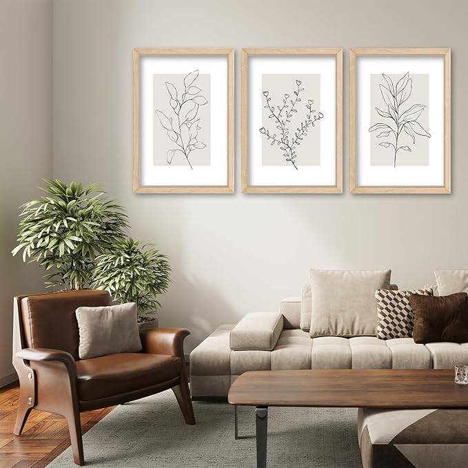 YWJKWLGS Neutral Botanical Prints Framed Wall Art Decor 16x24 Inch Set of 3 - Image 4