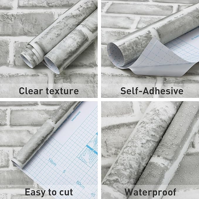 Guvana Grey Brick Wallpaper Peel and Stick Wallpaper 3D Brick Contact Paper - Image 4