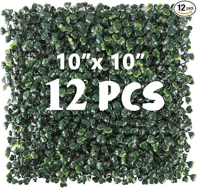 12PCS 10"x 10" Artificial Boxwood Wall Panels, UV-Anti Grass Wall Hedge Plant by Unknown