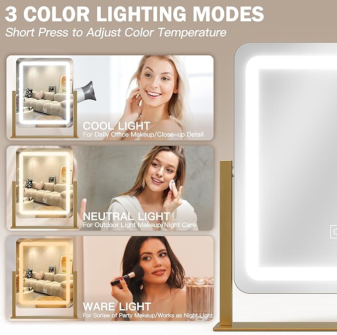 ROLOVE Vanity Mirror with Lights, 12.6"×15" LED Makeup Mirror, Lighted Makeup - Image 3