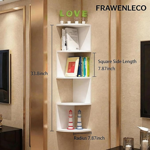 5-Tier Corner Shelf Wall Mount, Screw-Mounted Floating Bookshelf - Image 2