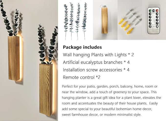 Artificial Eucalyptus with LED Lights Wall Planters Rustic Wall Decor with - Image 3