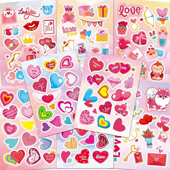 24 Sheets Valentines Day Stickers for Kids, 330 Pcs Valentines Stickers Bulk Stuff for Gift Cards Scrapbook Crafts Decor（110 Unique Designs 3 Each ）