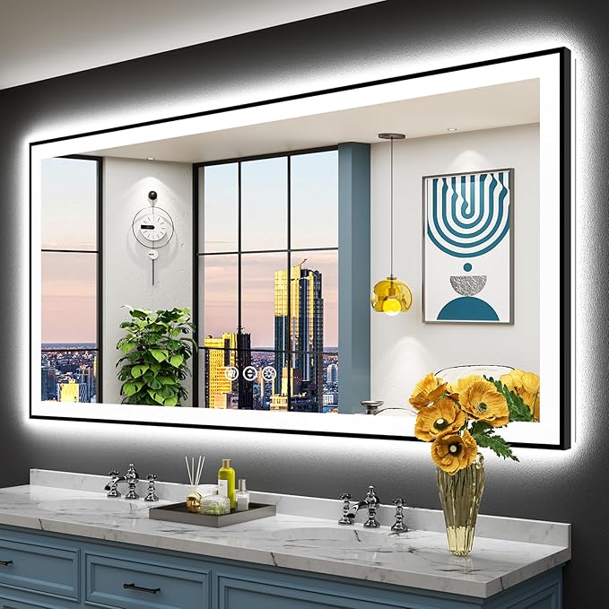 72x36 Black Framed LED Bathroom Mirror by Awandee